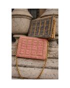 Sac brodé en Raphia Juliette rose/naturel - 15x22x3 cm