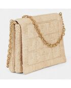 Sac brodé en Raphia Juliette naturel - 15x22x3 cm