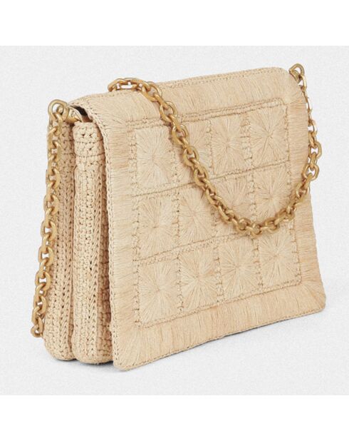 Sac brodé en Raphia Juliette naturel - 15x22x3 cm