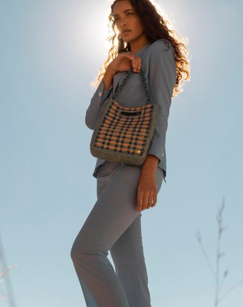 Sac à main en Raphia Suzie bleu - 25x22x7 cm