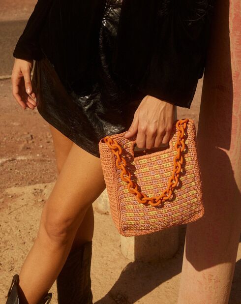 Sac à main en Raphia Suzie papaye - 25x22x7 cm