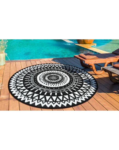 Maori rond zwart/wit buitentapijt - D.250 cm