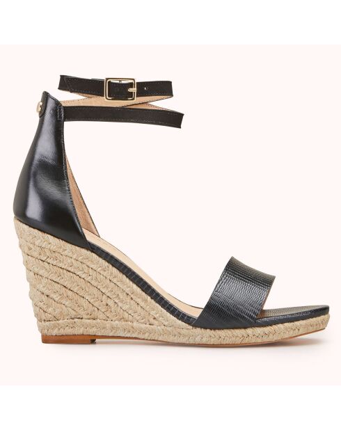 Espadrilles compensées en Cuir Zemi noires - Talon 9 cm