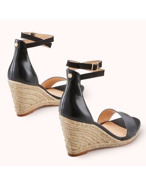 Espadrilles compensées en Cuir Zemi noires - Talon 9 cm