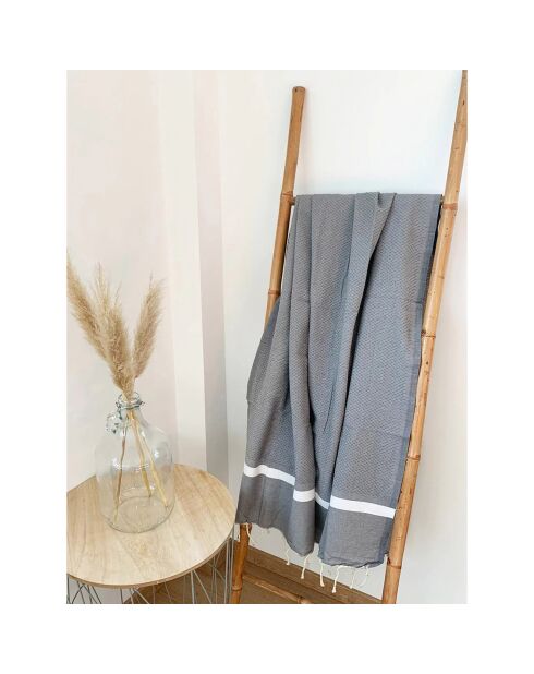 Fouta traditionnelle Mikanda Xl grise - 200x200 cm