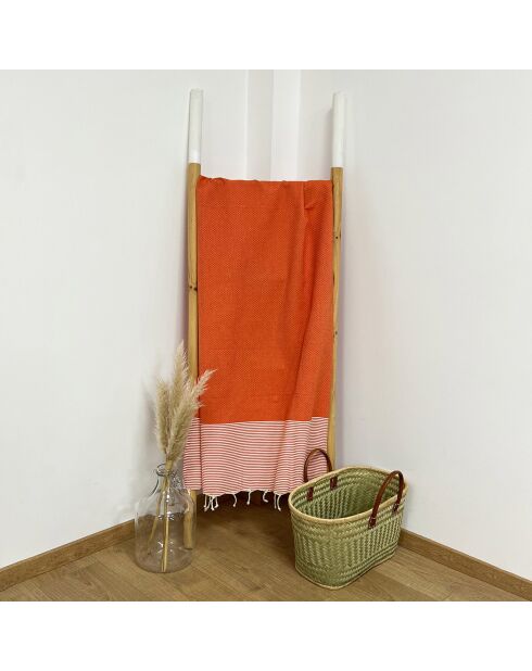 Fouta traditionnelle Mikanda Xl orange - 200x200 cm
