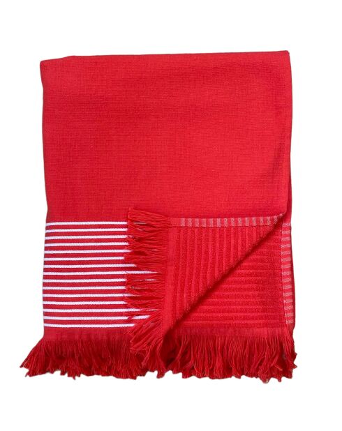 Fouta doublée en éponge Paski rouge - 90x170 cm