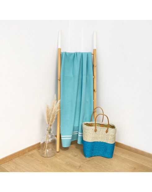 Fouta doublée en éponge Waffle turquoise - 90x170 cm