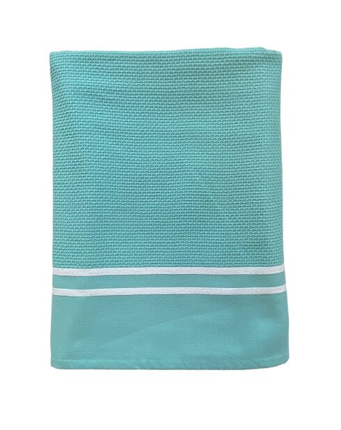 Fouta doublée en éponge Waffle turquoise - 90x170 cm