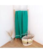 Fouta doublée en éponge  Waffle verte - 90x170 cm