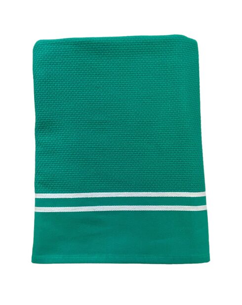 Fouta doublée en éponge  Waffle verte - 90x170 cm