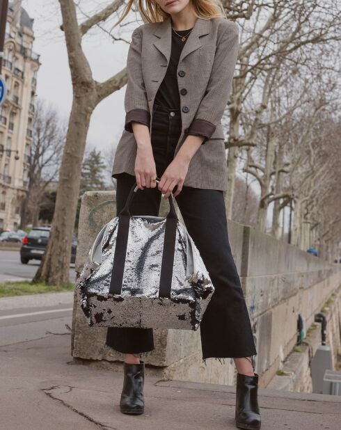Sac cabas Joy en Cuir argenté - 64x35x30.5 cm