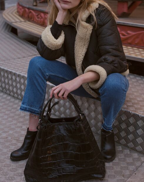 Sac à main Livia en Cuir noir - 39.5x19x32.5 cm