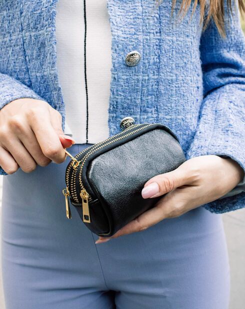 Cartera de piel negra dorada - 11x7x4 cm