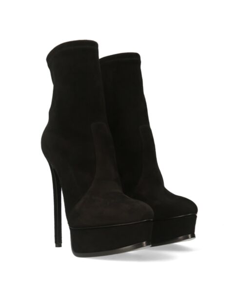 Bottines en Velours de Cuir Flora noires - Talon 14 cm