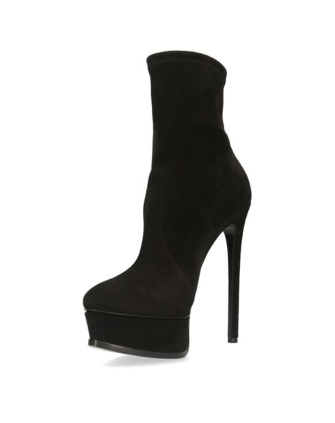 Bottines en Velours de Cuir Flora noires - Talon 14 cm