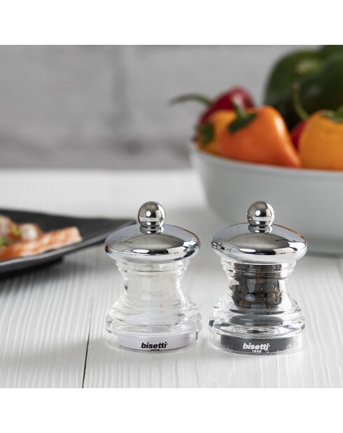 2 Moulins à poivre et à sel transparents