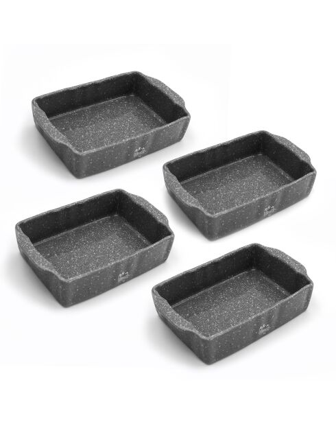 4 Petits plats à four pour gateaux en Grès Pierre Gourmet gris - 20x13x4.5 cm