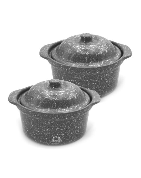 2 Mini cocottes en Grès Pierre Gourmet grises - 14.5x13x6 cm