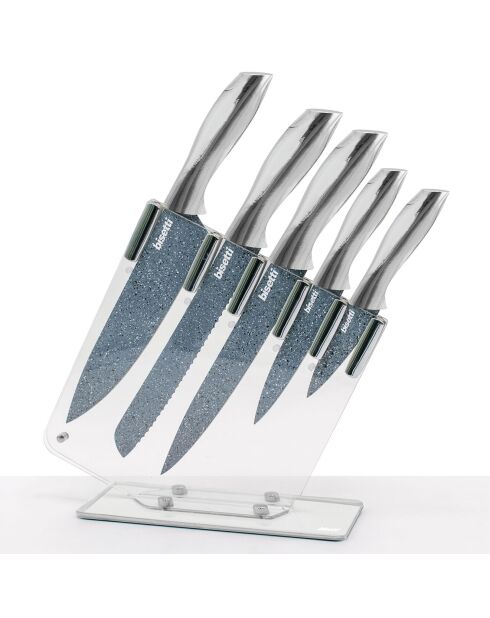 5 coltelli da cucina con supporto grigio Pierre Gourmet