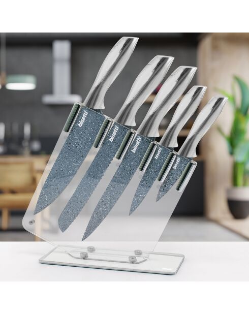 5 Couteaux de cuisine avec support Pierre Gourmet gris