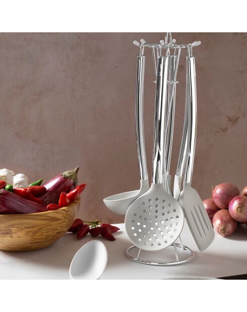 6 Ustensiles de cuisine avec support Stonewhite gris