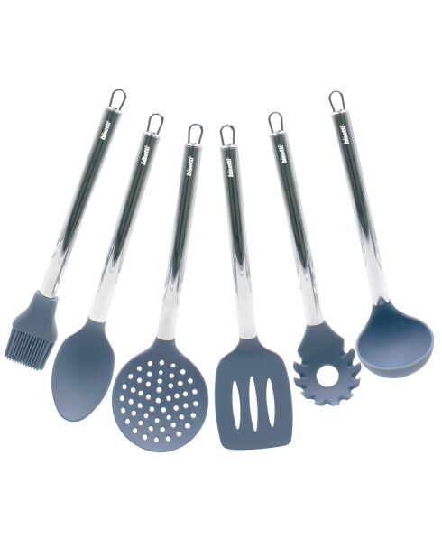 6 Ustensiles de cuisine avec support Pierre Gourmet bleu/gris