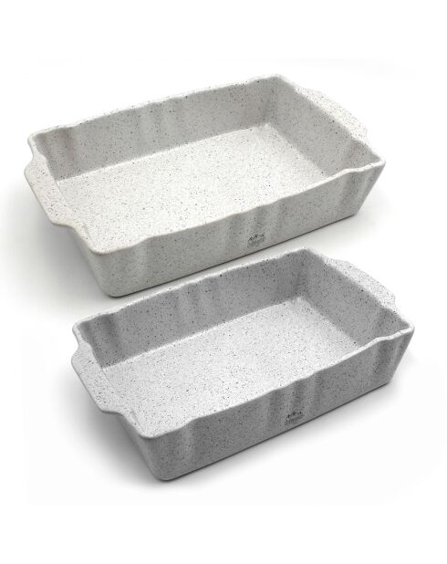 2 Plats à four en Grès Stonewhite blancs - 34x22x7/30.5x18.5x6 cm
