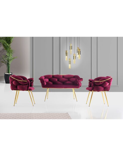 Canapé + 2 Chaises Balon violet/doré