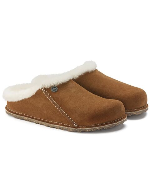 Chaussons fourrés en Velours de Cuir Zermatt taupe