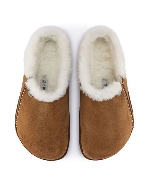 Chaussons fourrés en Velours de Cuir Zermatt taupe