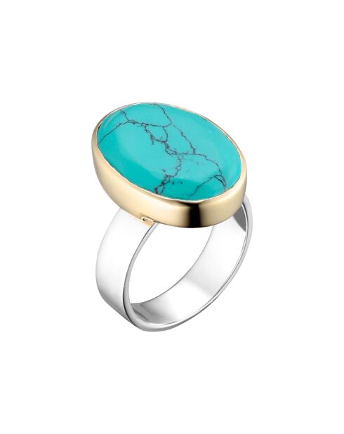 Bague en Argent, Laiton & Turquoise reconstituée