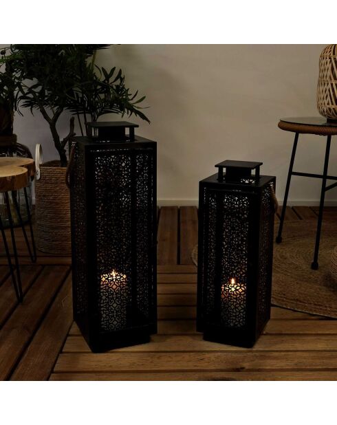 2 Lanternes ajourées noires - 59x18 cm