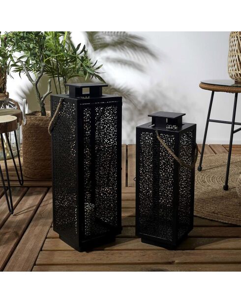 2 Lanternes ajourées noires - 59x18 cm