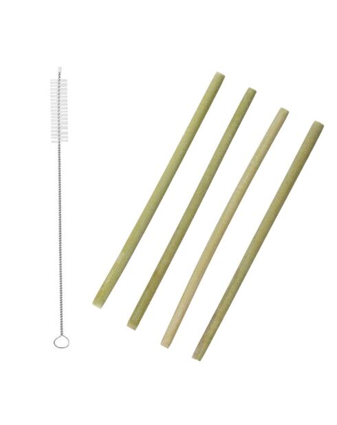 4 pajitas de bambú marrones - 20x0,8 cm