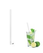 4 Pailles transparentes en verre transparent/gris -  20x0.8 cm