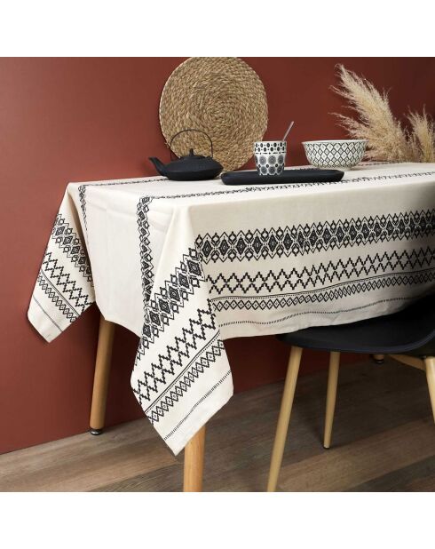 Nappe en coton ethnique noir/beige - 140x250 cm