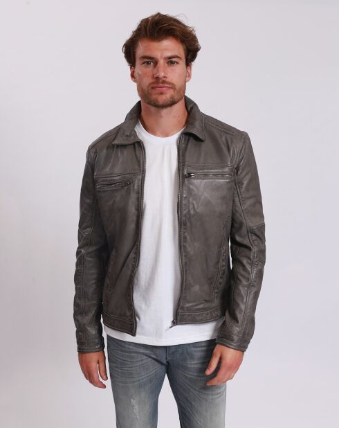 Veste en Cuir Lothaire gris vieillis