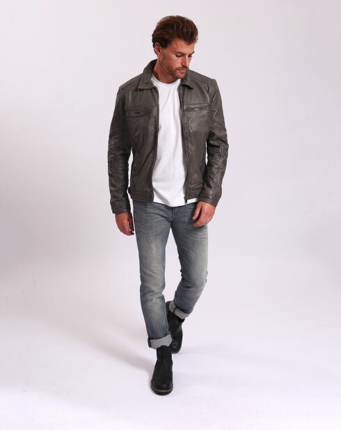 Veste en Cuir Lothaire gris vieillis