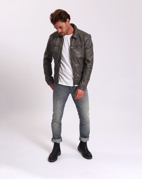 Veste en Cuir Lothaire gris vieillis