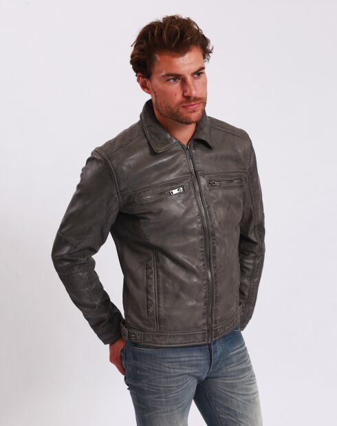 Veste en Cuir Lothaire gris vieillis