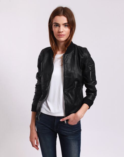 Bombers en Cuir Laude noire