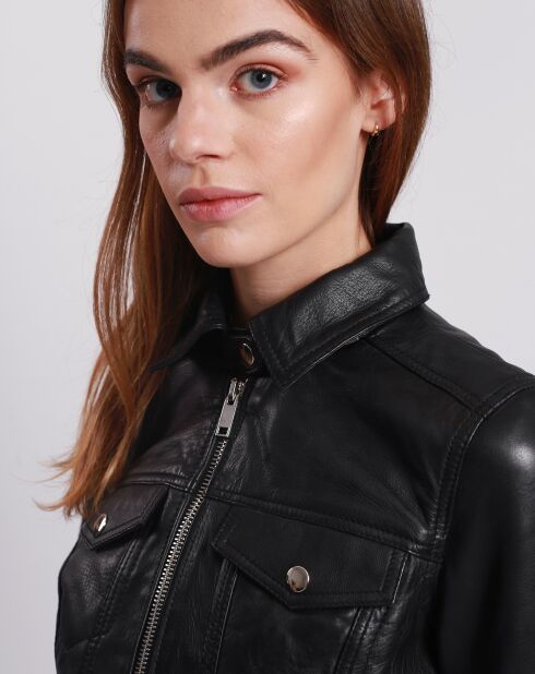 Veste en Cuir Laudine noire