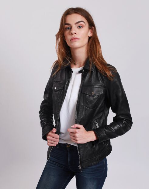 Veste en Cuir Laudine noire