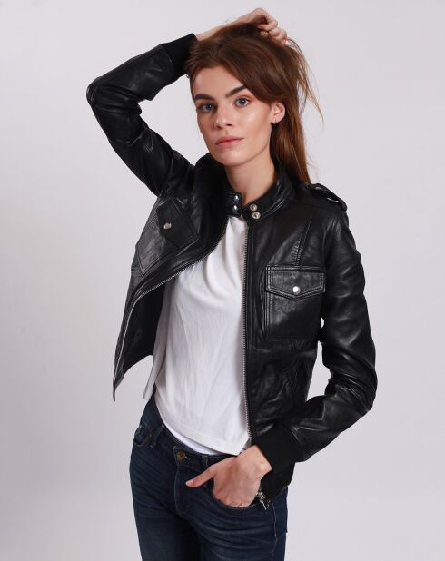 Veste en Cuir Leire noire