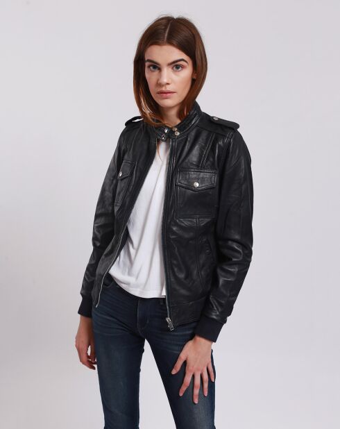 Veste en Cuir Leire bleu marine