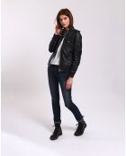 Veste en Cuir Leire bleu marine