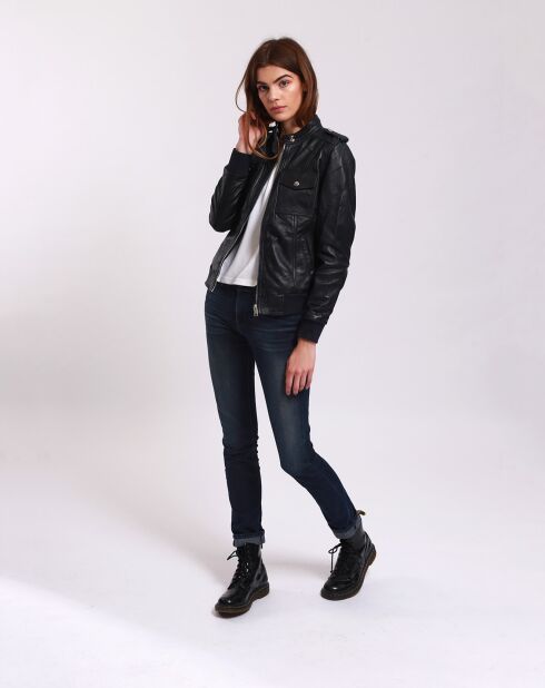 Veste en Cuir Leire bleu marine
