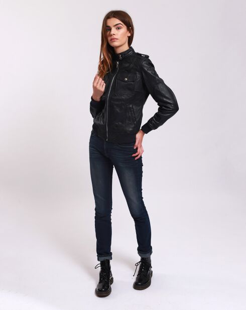 Veste en Cuir Leire bleu marine