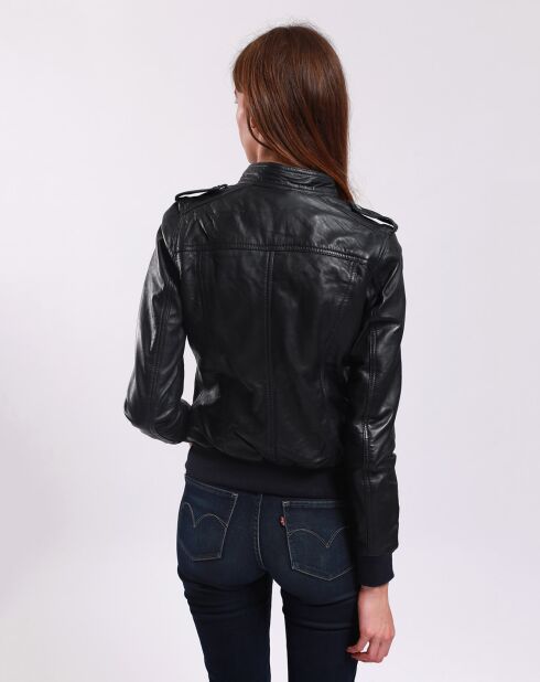 Veste en Cuir Leire bleu marine